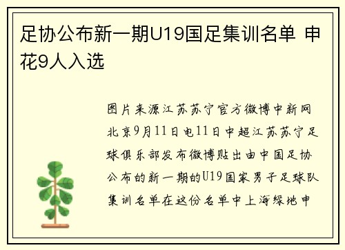 足协公布新一期U19国足集训名单 申花9人入选